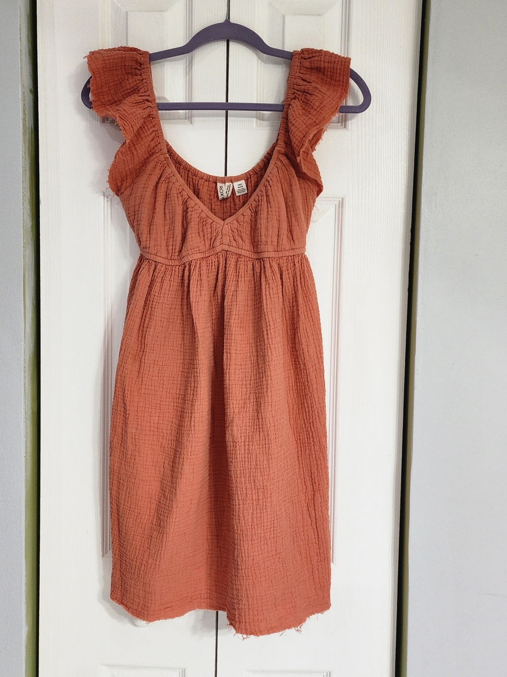 Roxy Luna Boho Crinkle Gauze Empire Dress with Raw Hem Size M